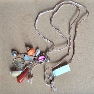 J. Jill Multicolor Red Agate Pendant Necklace with Gold and Pink Charm Highlight